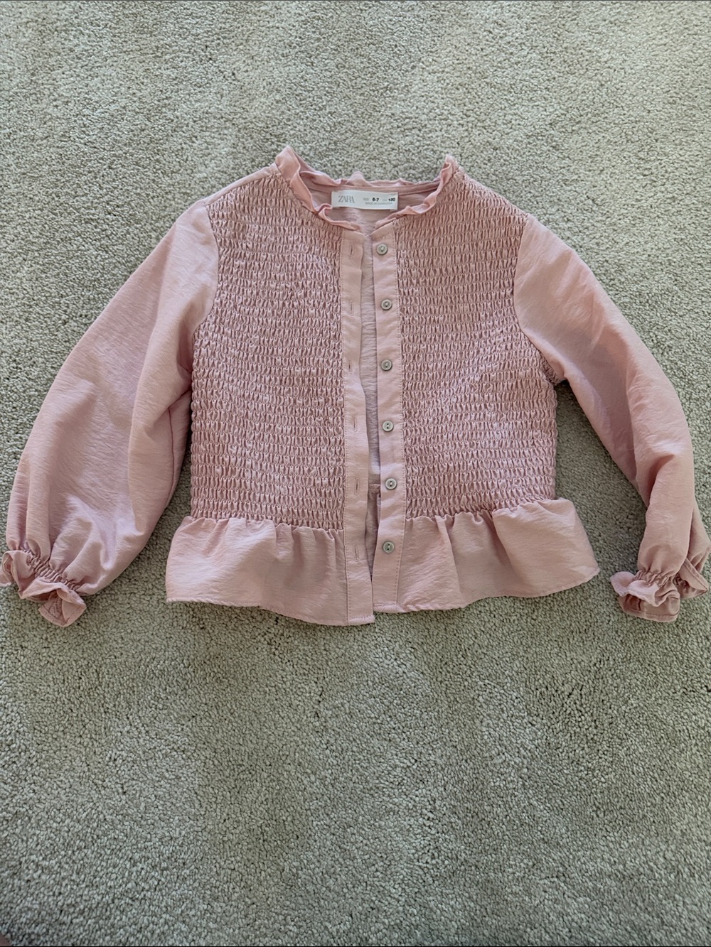 Zara Blush Pink Smocked Button-Front Blouse